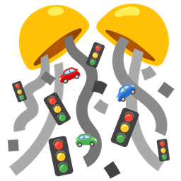 vertical traffic light and confetti ball