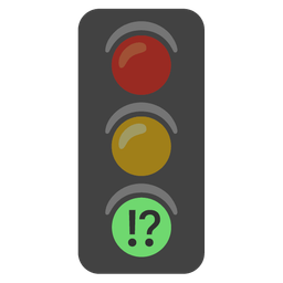 vertical traffic light and exclamation question mark