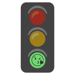 Vertical traffic light and Face blowing a kiss