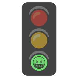 vertical traffic light and face with symbols on mouth