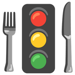 vertical traffic light and fork and knife with plate