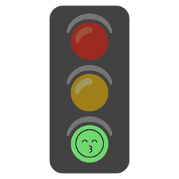 Vertical traffic light and Kissing face with smiling eyes