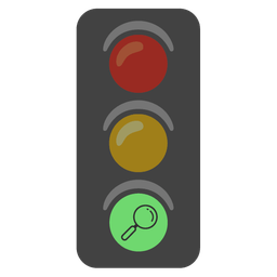 vertical traffic light and magnifying glass tilted right