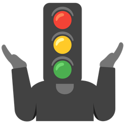 vertical traffic light and person shrugging