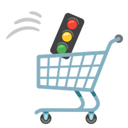 vertical traffic light and shopping cart