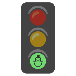 vertical traffic light and snowman without snow