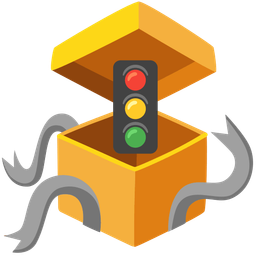 vertical traffic light and wrapped gift