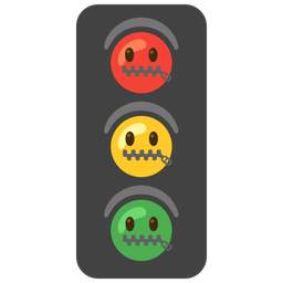 vertical traffic light and zipper-mouth face
