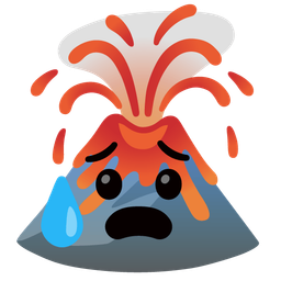 Volcano and Anxious face with sweat