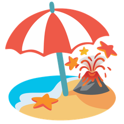 Volcano and Beach with umbrella