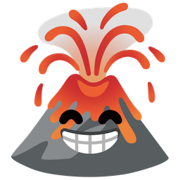 Volcano and Beaming face with smiling eyes