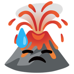 Volcano and Downcast face with sweat