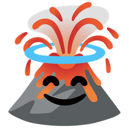 Volcano and Smiling face with halo