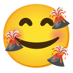 Volcano and Smiling face with hearts