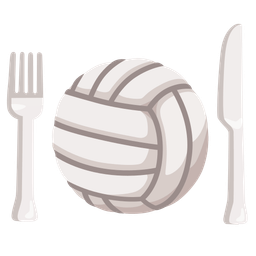 volleyball and fork and knife with plate