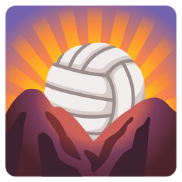 volleyball and sunrise over mountains