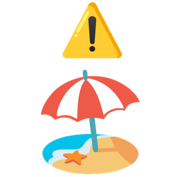 warning and beach with umbrella