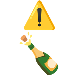 warning and bottle with popping cork