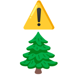 warning and evergreen tree