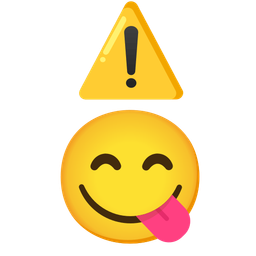 Warning and Face savoring food