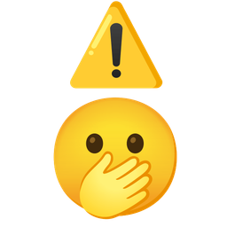 warning and face with open eyes and hand over mouth