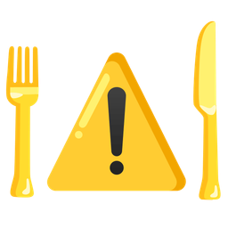 warning and fork and knife with plate