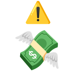 warning and money with wings