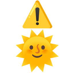 warning and sun with face