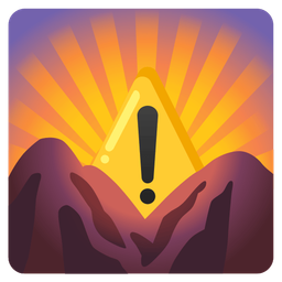 warning and sunrise over mountains