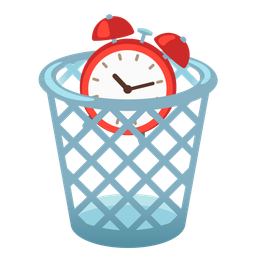 wastebasket and alarm clock