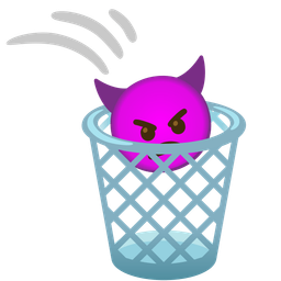 wastebasket and angry face with horns