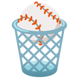 wastebasket and baseball