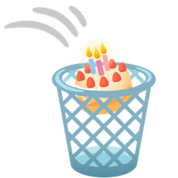wastebasket and birthday cake