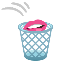 wastebasket and biting lip