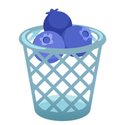 wastebasket and blueberries