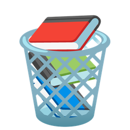 wastebasket and books
