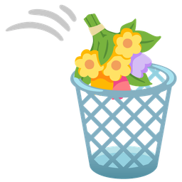 wastebasket and bouquet