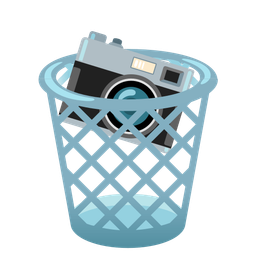 wastebasket and camera