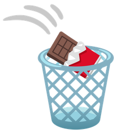 wastebasket and chocolate bar