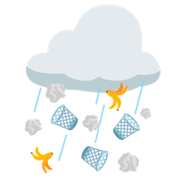wastebasket and cloud with rain