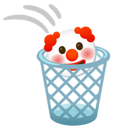 wastebasket and clown face