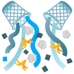 wastebasket and confetti ball