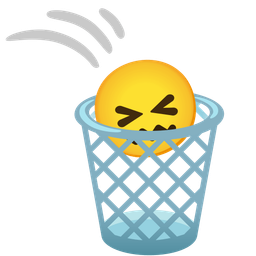 wastebasket and confounded face