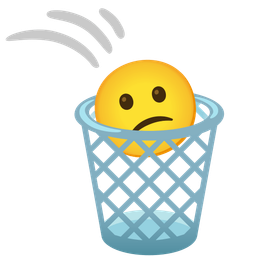 wastebasket and confused face