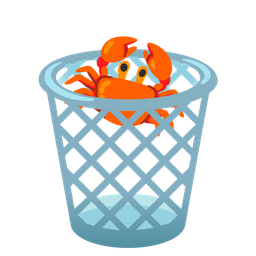 wastebasket and crab