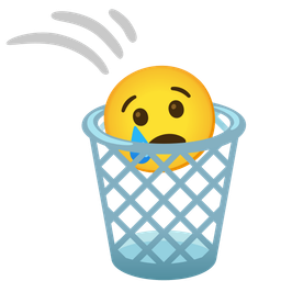 wastebasket and crying face