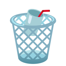 wastebasket and cup with straw