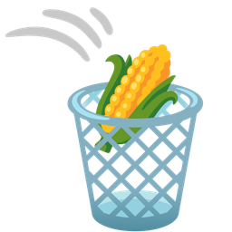 wastebasket and ear of corn