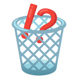 wastebasket and exclamation question mark