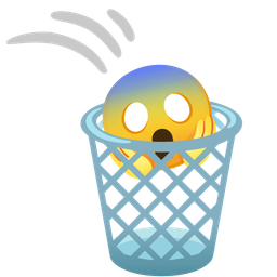 wastebasket and face screaming in fear